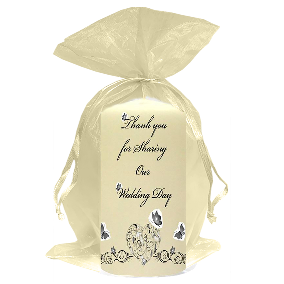 Personalised Thank you Wedding Favour - Hearts & Butterflies Silver