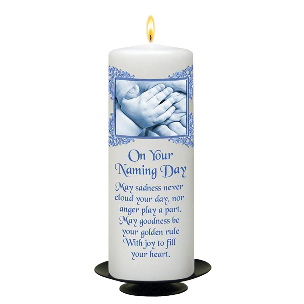 Personalised Naming Day Candle Gift - Hand to Hand Blue