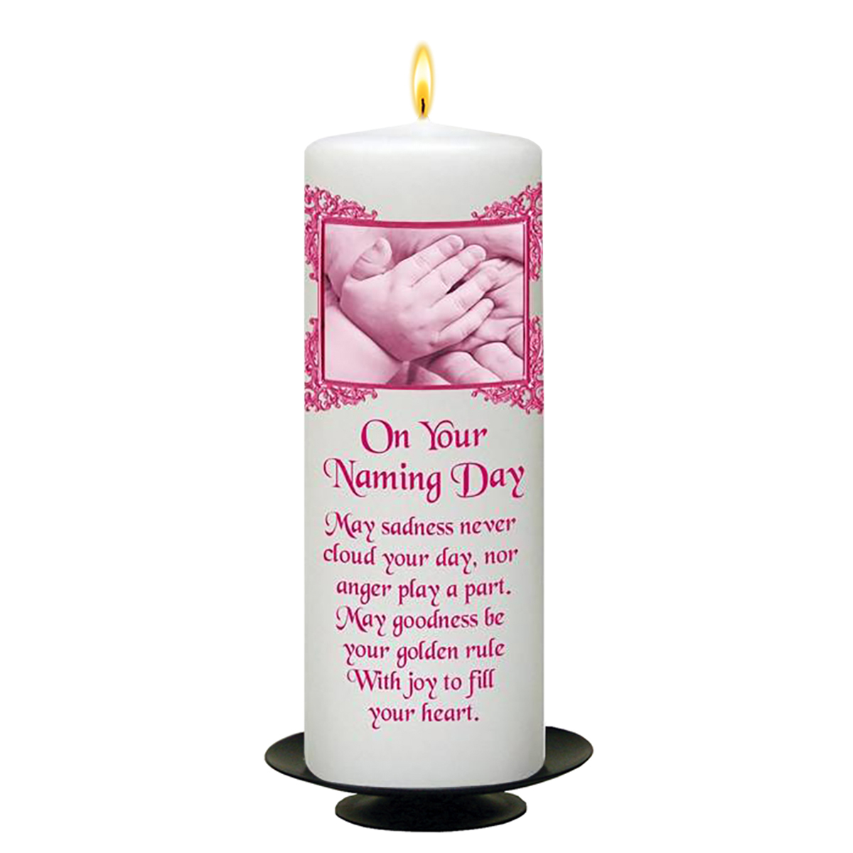 Personalised Naming Day Candle Gift - Hand to Hand Pink