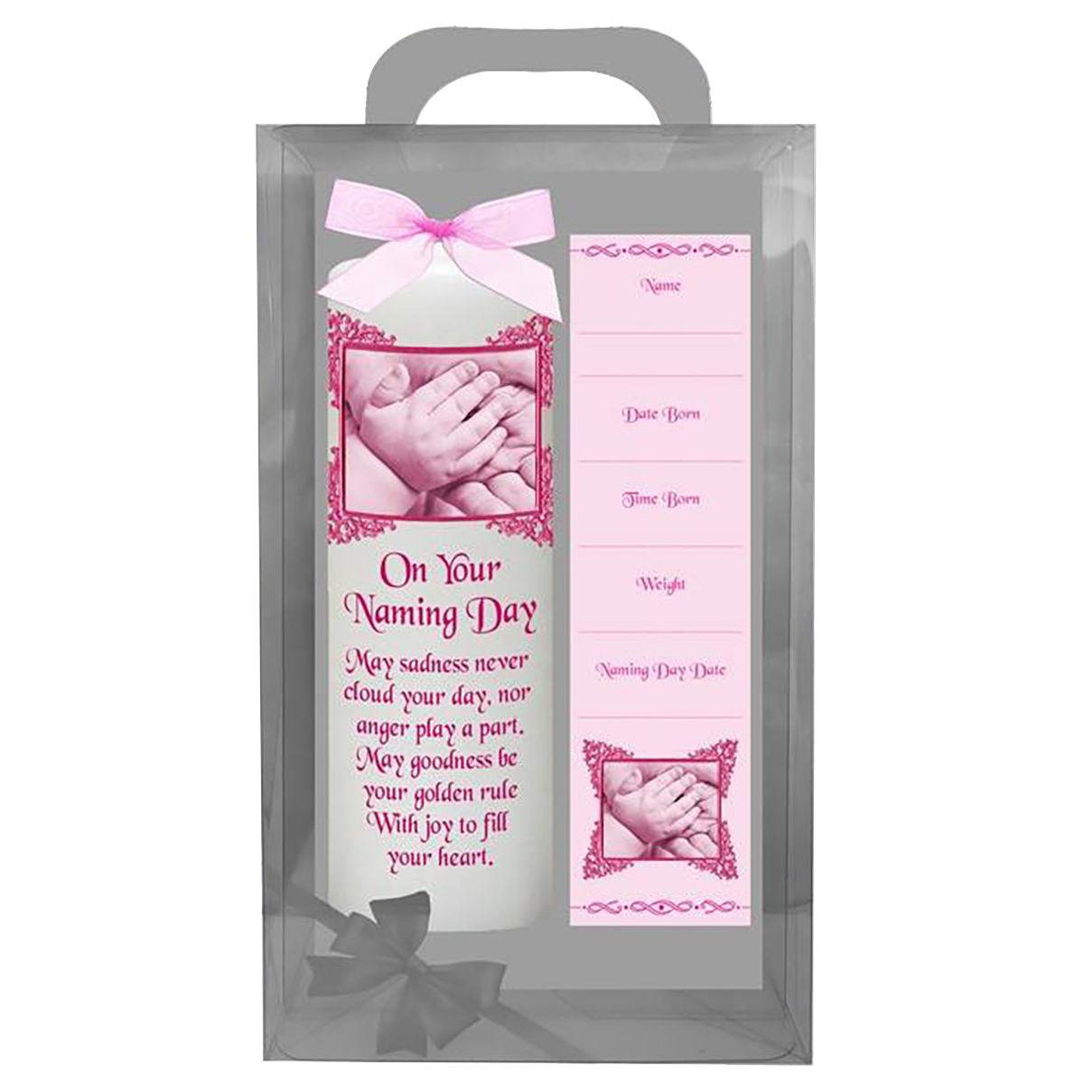 Personalised Naming Day Candle Gift - Hand to Hand Pink