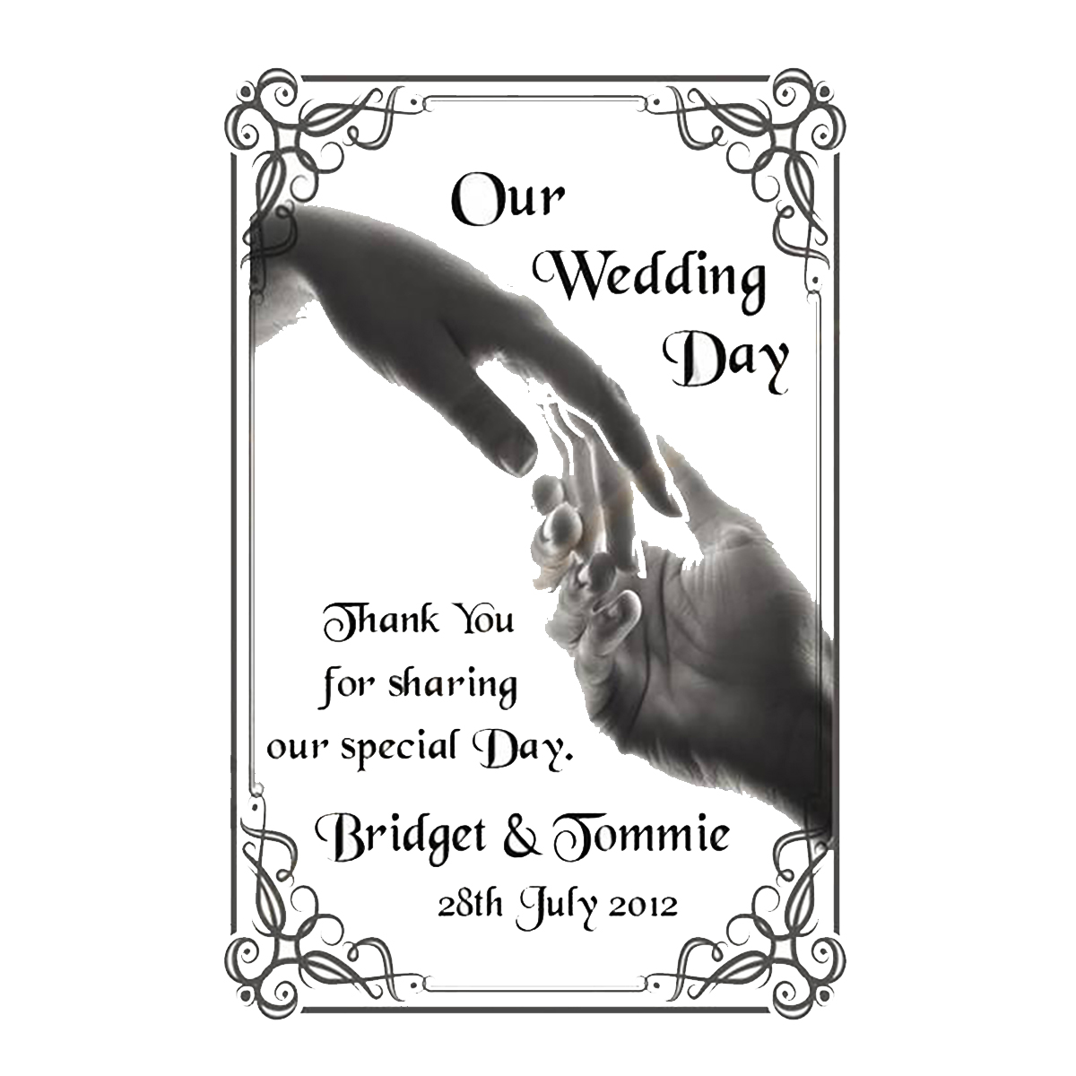 Personalised Thank you Wedding Favour - Hand To Hand Silver