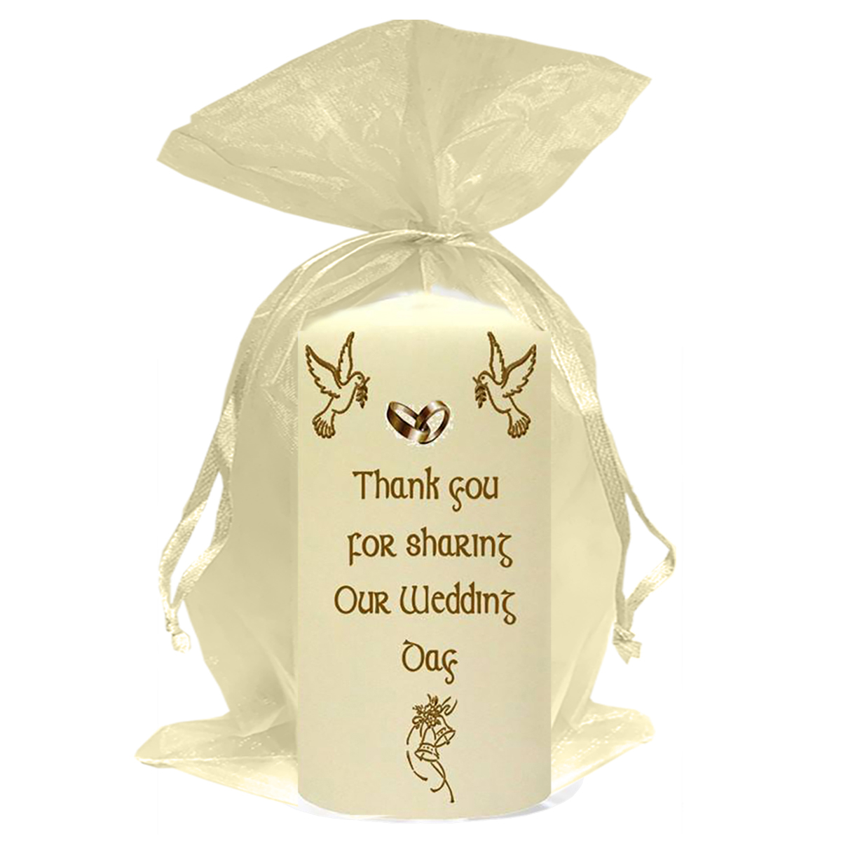Personalised Wedding Candles - Bells Dove & Gold Rings