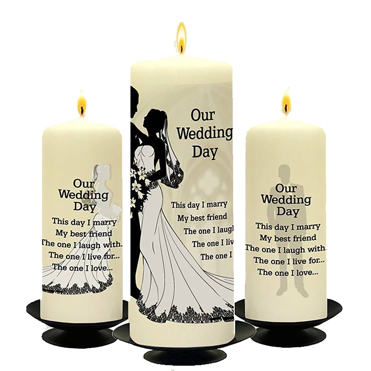 Personalised Wedding Candles - Bride & Groom Set (1 x 9 inch & 2 x 6 inch Candles) Ivory