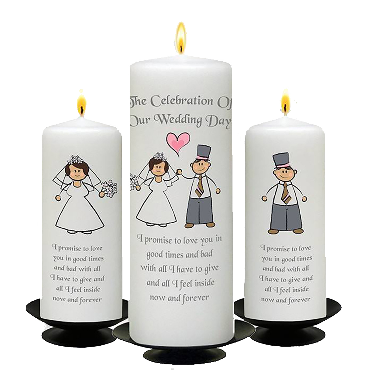 Personalised Wedding Candles - Happy Ever After Silver Set (1 x 9 inch & 2 x 6 inch Candles)