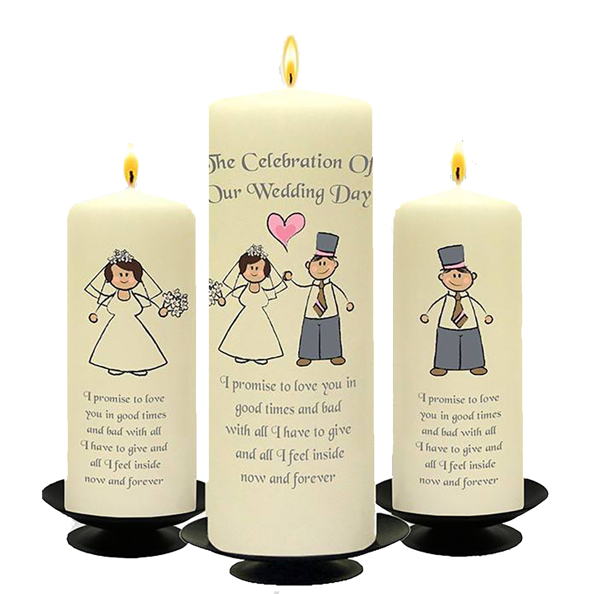 Personalised Wedding Candles - Happy Ever After Silver Set (1 x 9 inch & 2 x 6 inch Candles)
