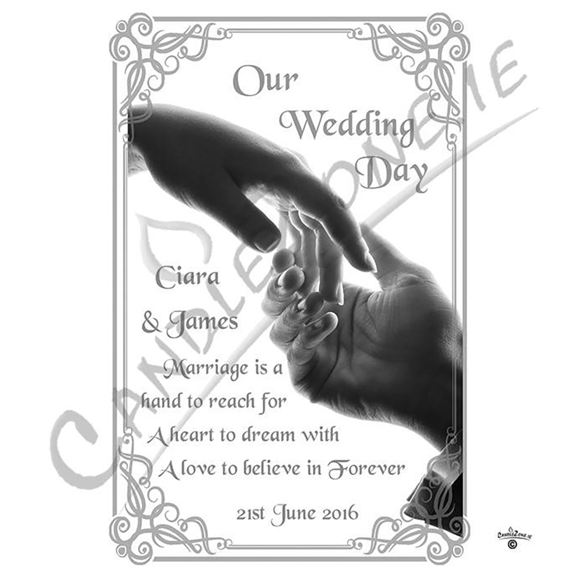 Personalised Wedding Candles - Hand to Hand Silver Set (1 x 9 inch & 2 x 6 inch Candles)