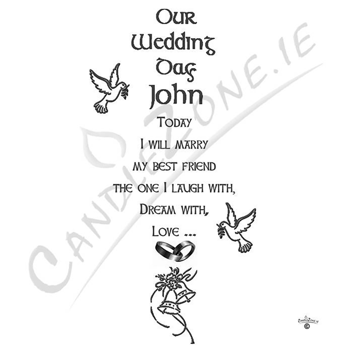 Personalised Wedding Candles - Bells Doves & Silver Rings Set (1 x 9 inch & 2 x 6 inch Candles)