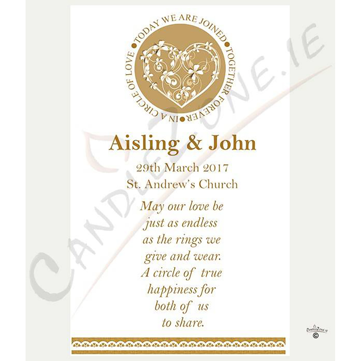 Personalised Wedding Candles - Flowers Gold Set (1 x 9 inch & 2 x 6 inch Candles)
