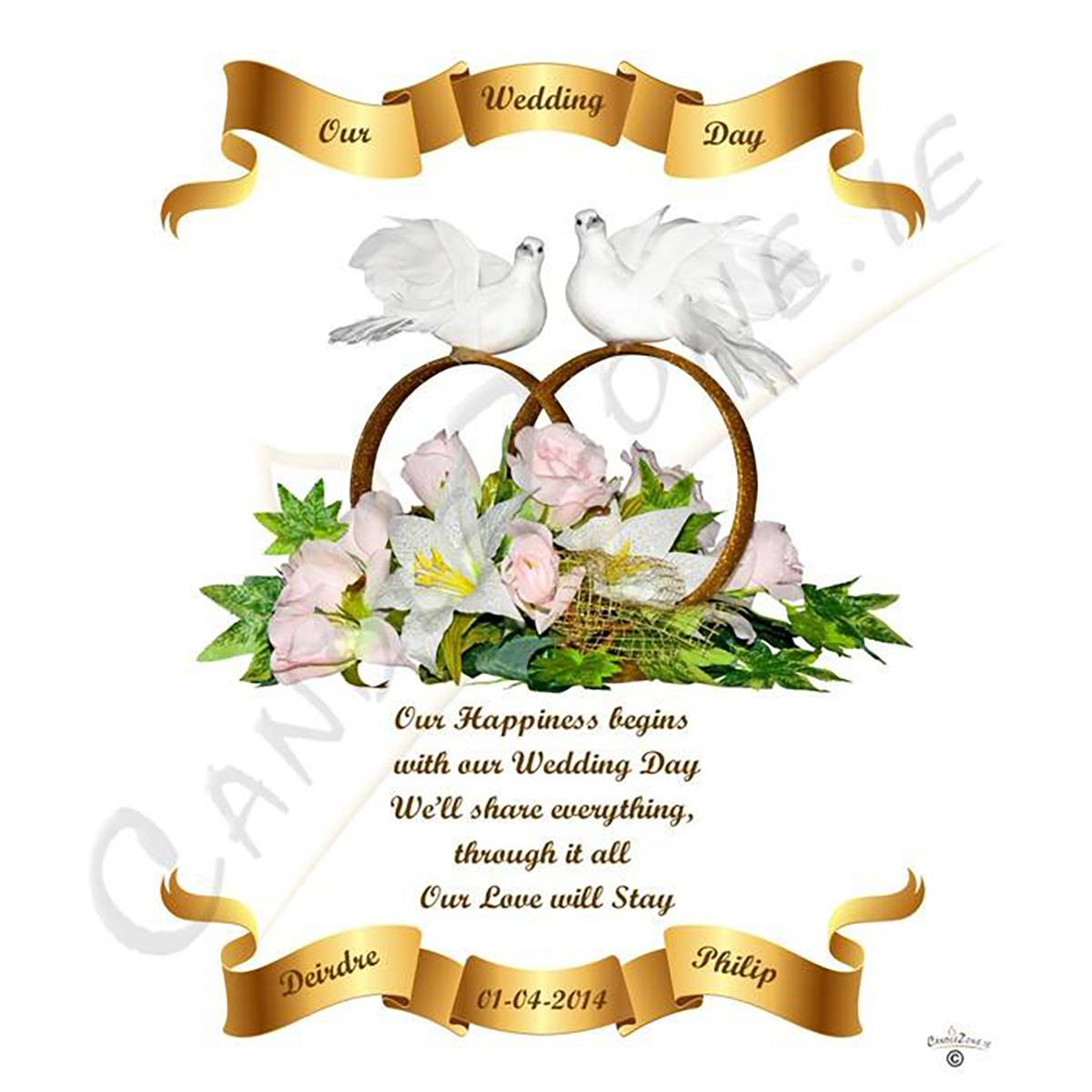 Personalised Wedding Candles - Wedding Bouquet Gold