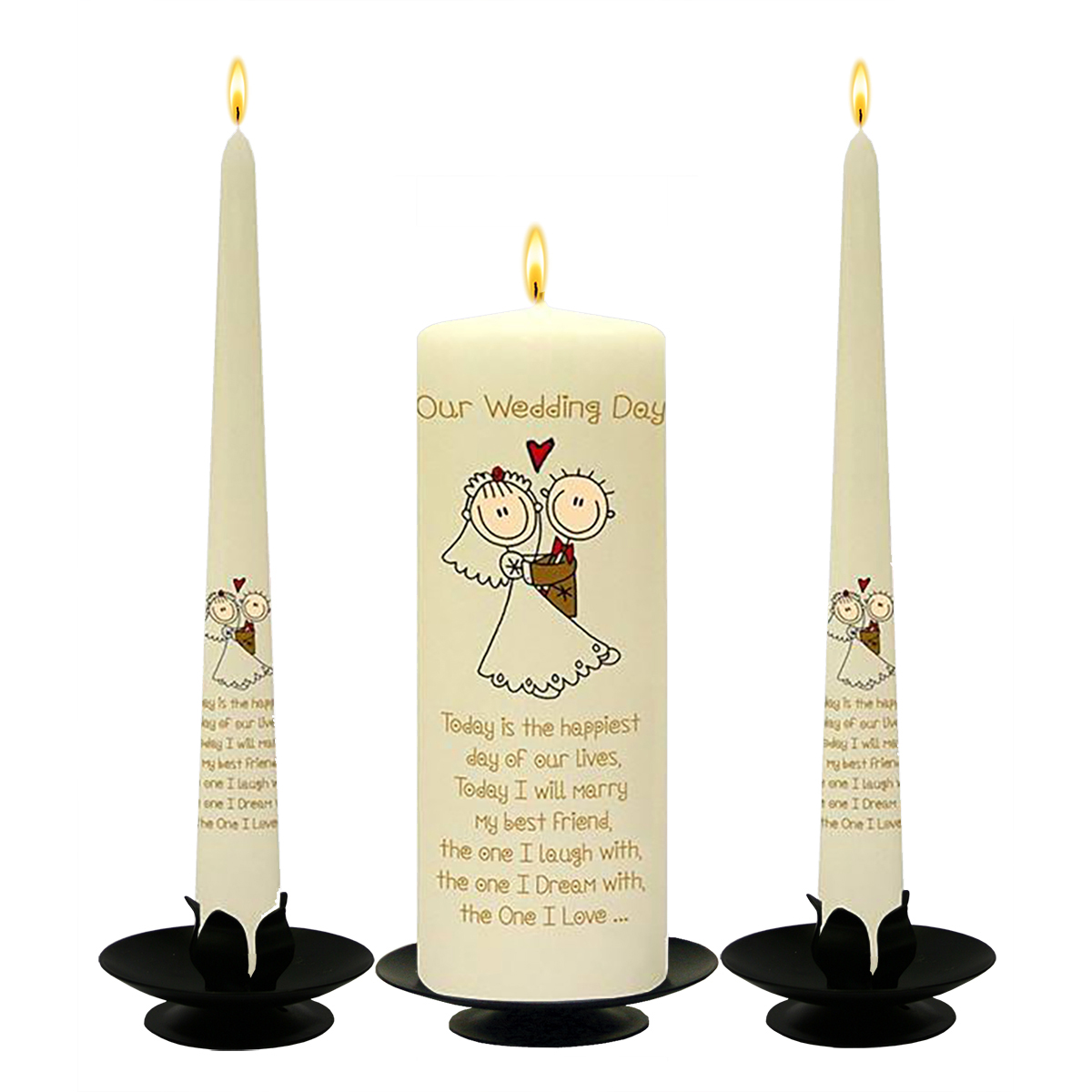 Personalised Wedding Candles - Cartoon Love Gold