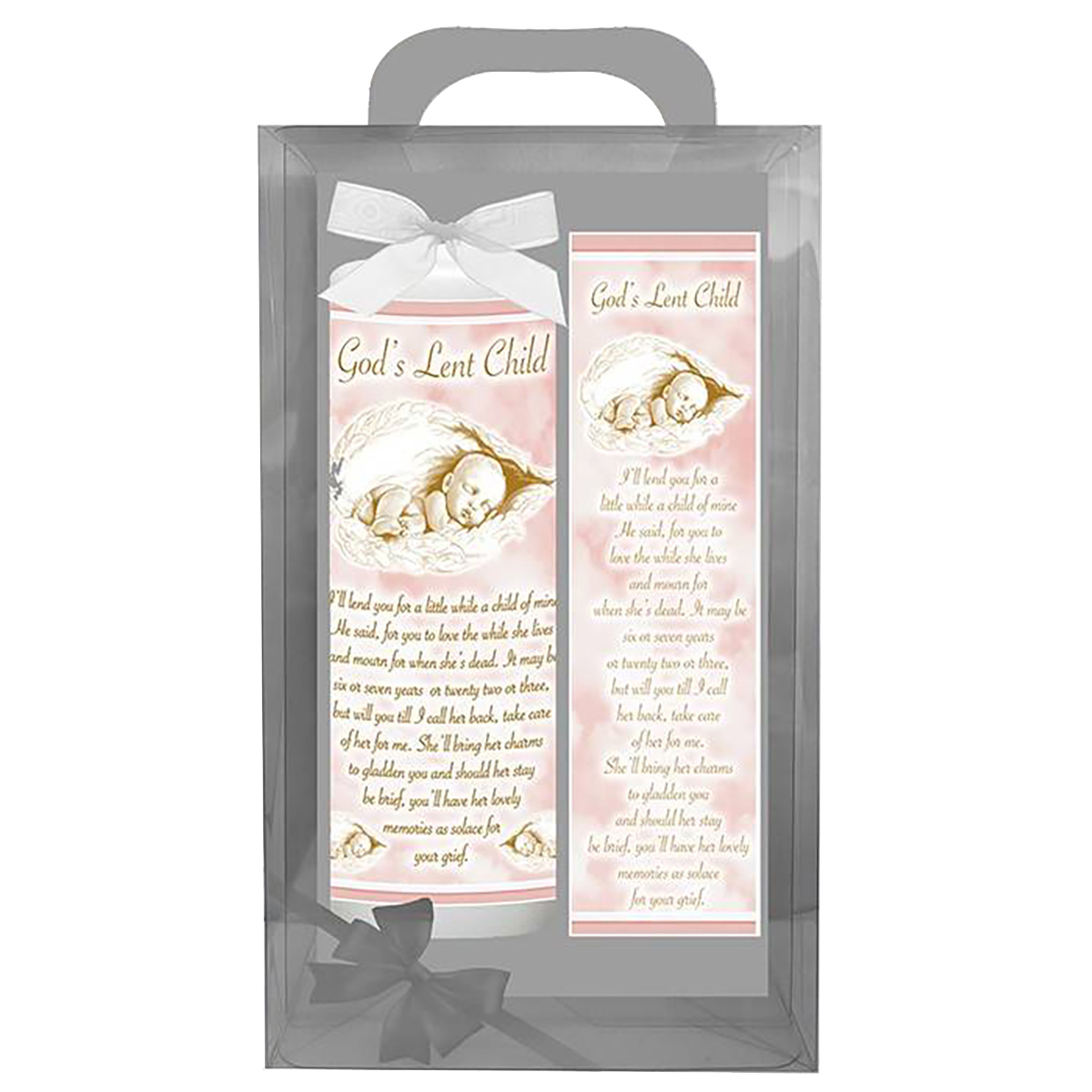 Personalised Remembrance Candle - Gods Lent Child Pink Angel