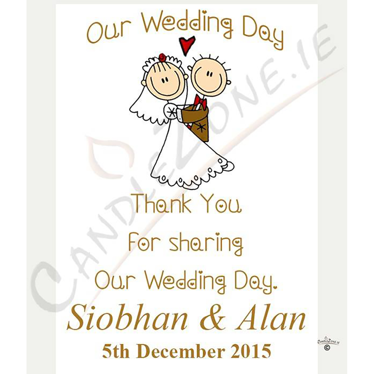 Personalised Thank you Wedding Favour - Cartoon Love Gold