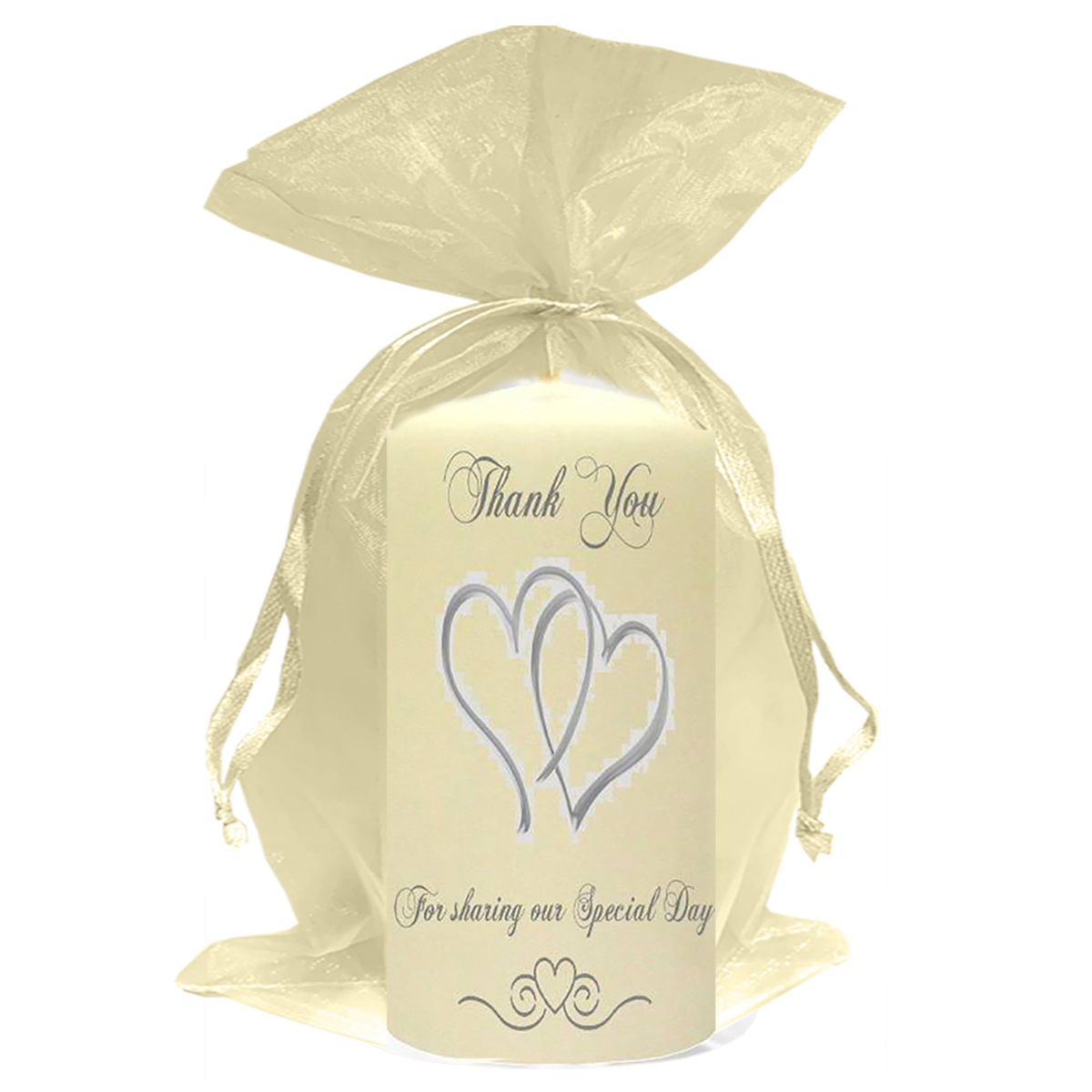 Personalised Thank you Wedding Favour - Two Hearts Silver