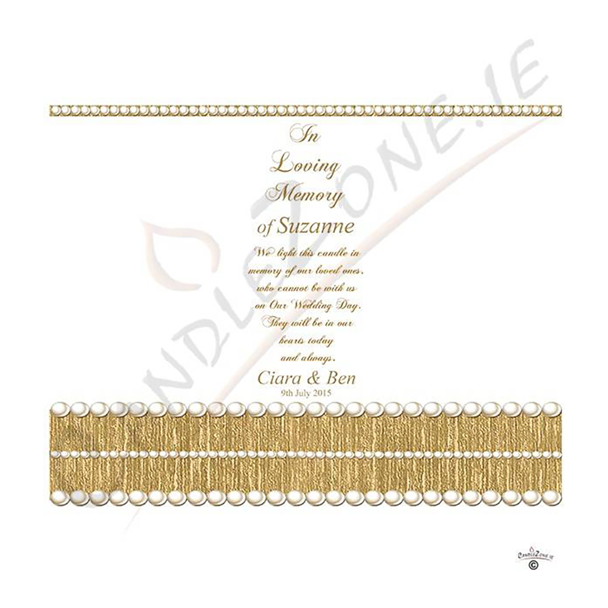 Personalised Wedding Remembrance Candle - Elegant Rings & Pearls Gold