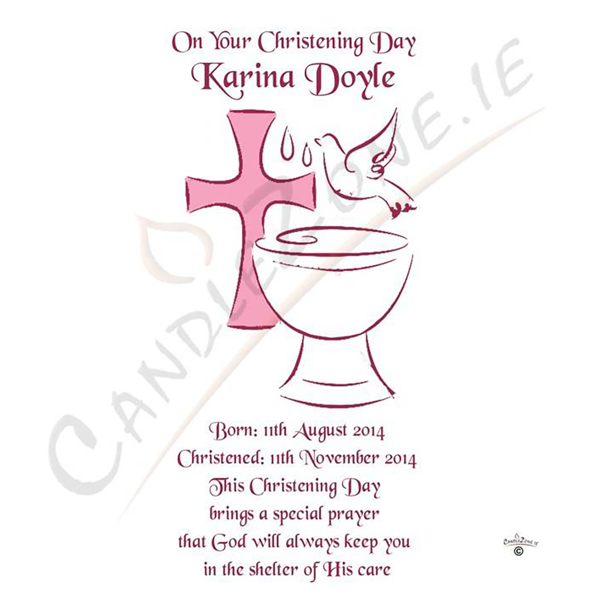 Personalised Girls Christening Candle - Font