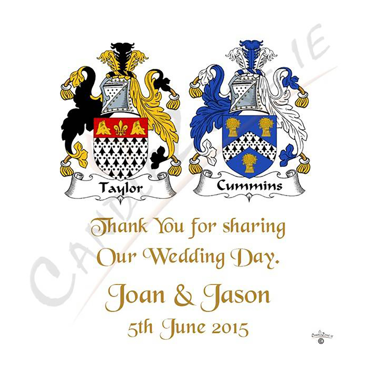 Personalised Thank you Wedding Favour - Family Crest Gold