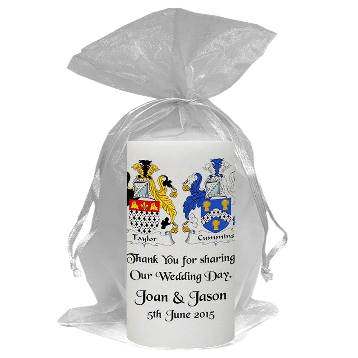 Personalised Thank you Wedding Favour - Family Crest Black script