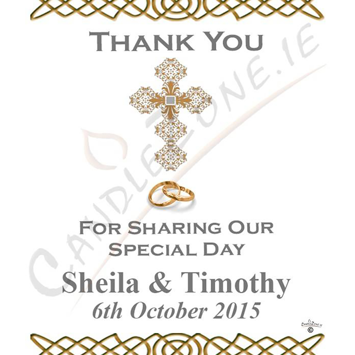 Personalised Thank you Wedding Favour - Ornate Cross & Gold Rings