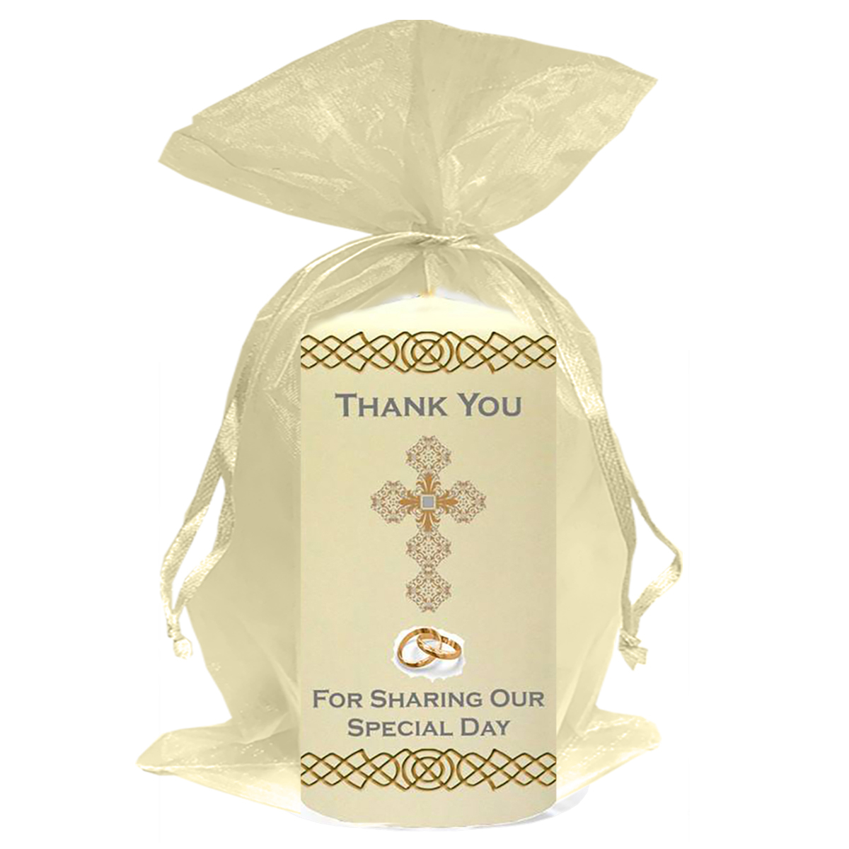 Personalised Thank you Wedding Favour - Ornate Cross & Gold Rings