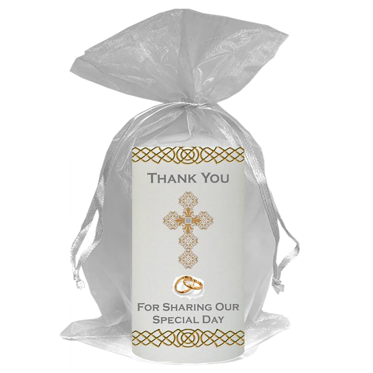 Personalised Thank you Wedding Favour - Ornate Cross & Gold Rings