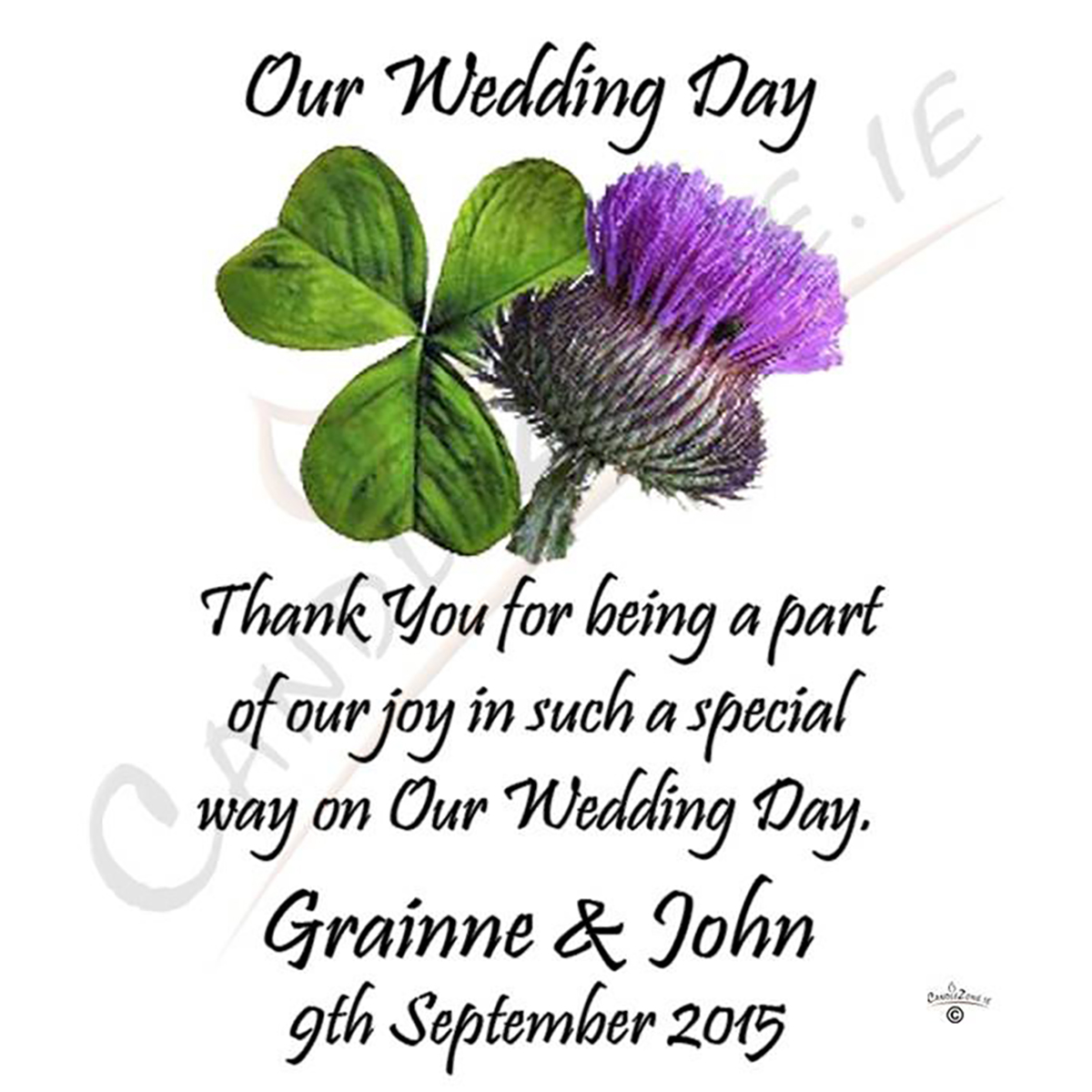 Personalised Thank you Wedding Favour - Shamrock & Thistle