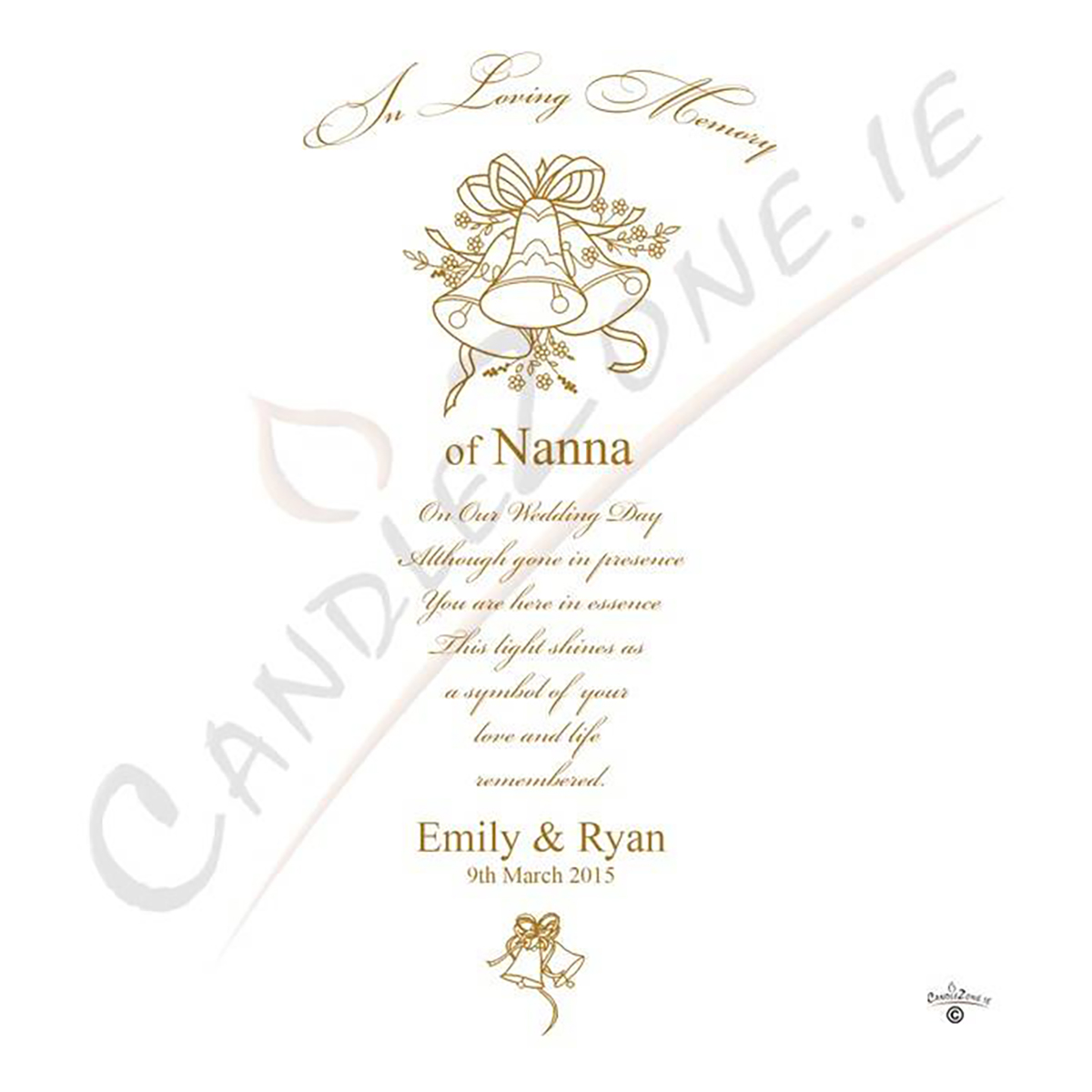 Personalised Wedding Remembrance Candle - Wedding Bells Gold