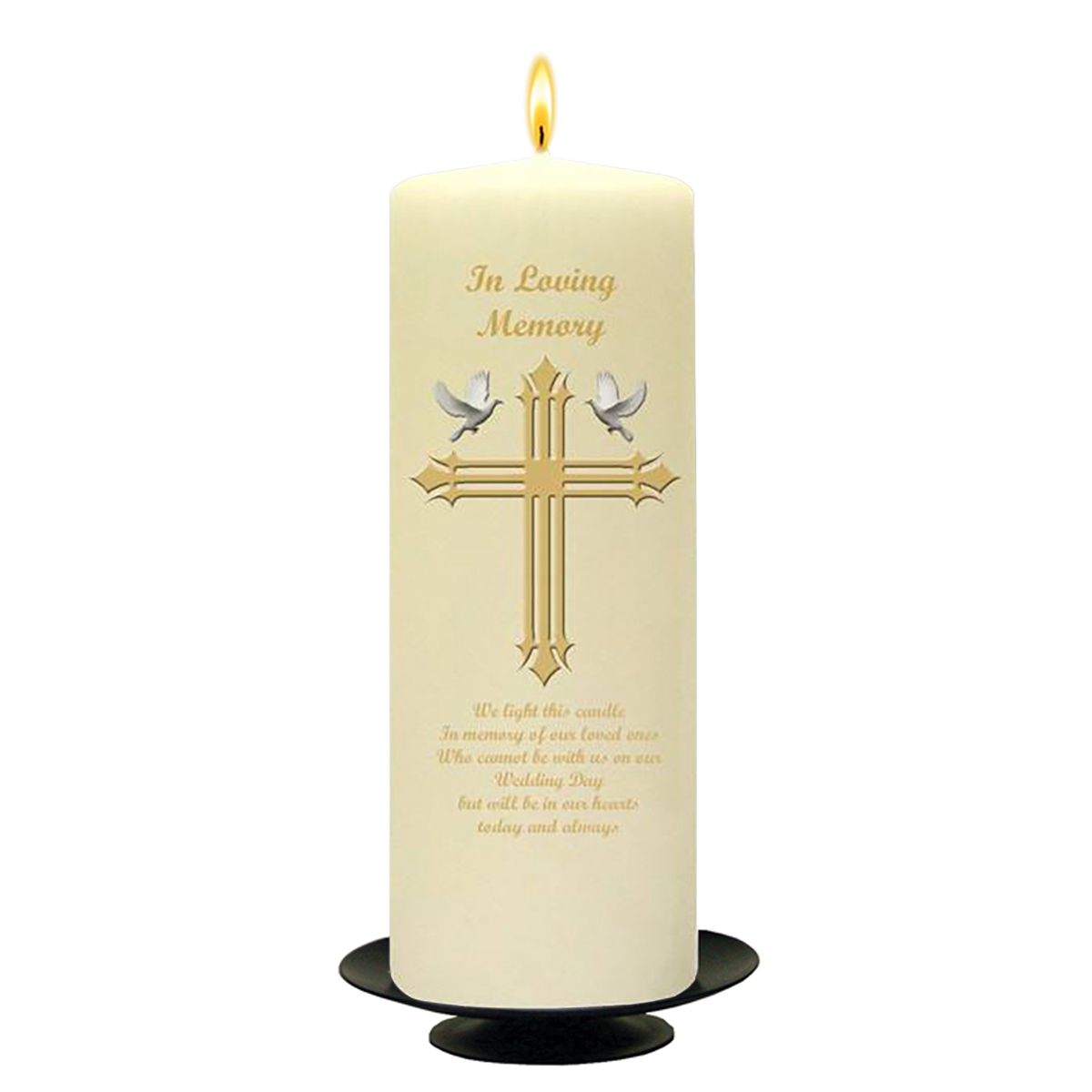Personalised Wedding Remembrance Candle - Dove & Cross Gold