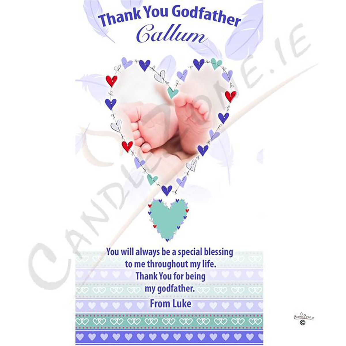 Personalised Godfather Mug Gift - Feathered Heart Blue