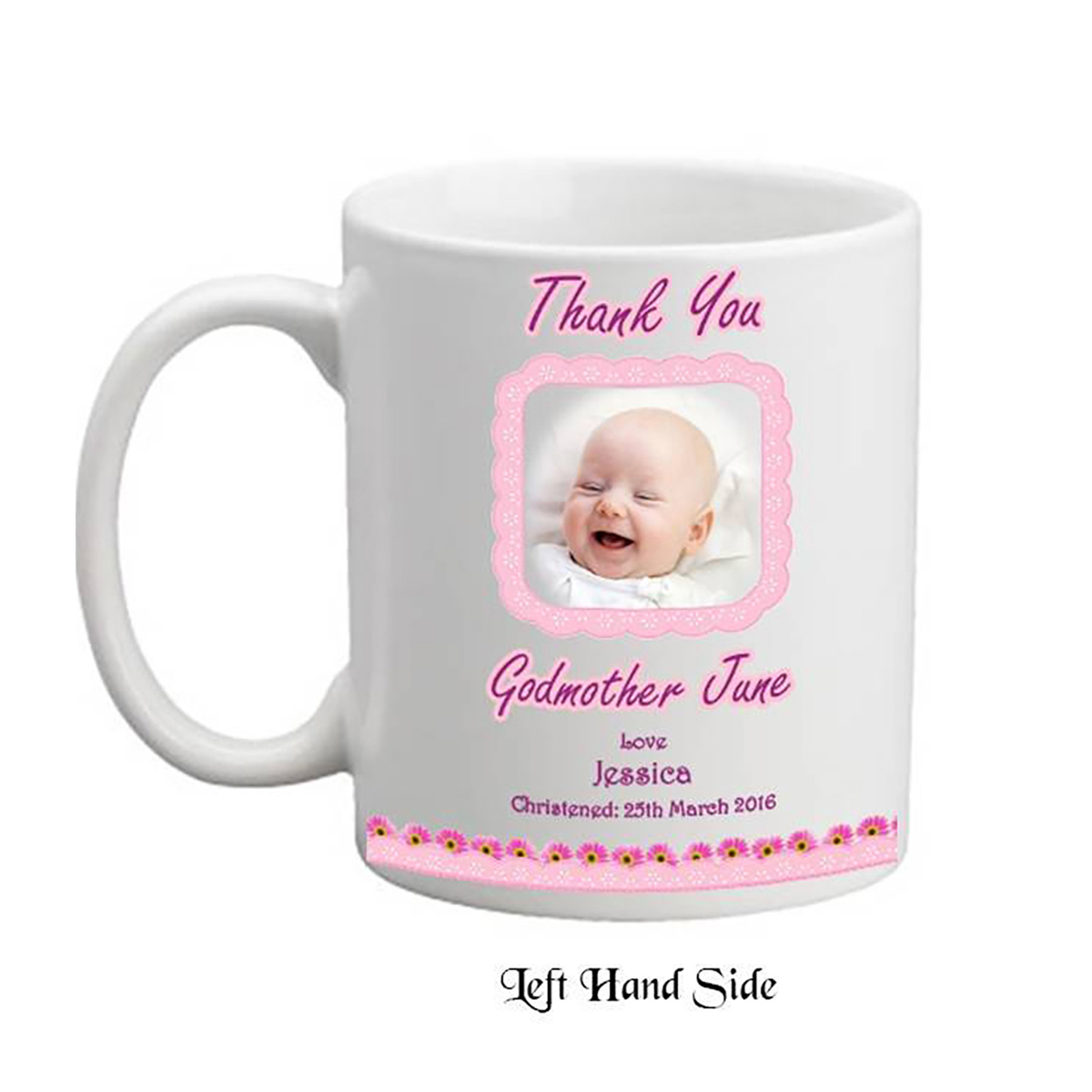 Personalised Godmother Mug Gift - Pink Daisies with Photo