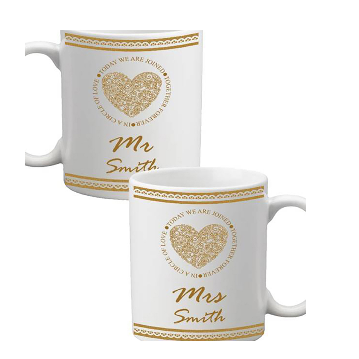 Personalised Mug Gift - Mr & Mrs Circle of Love Mugs (Set of Two)