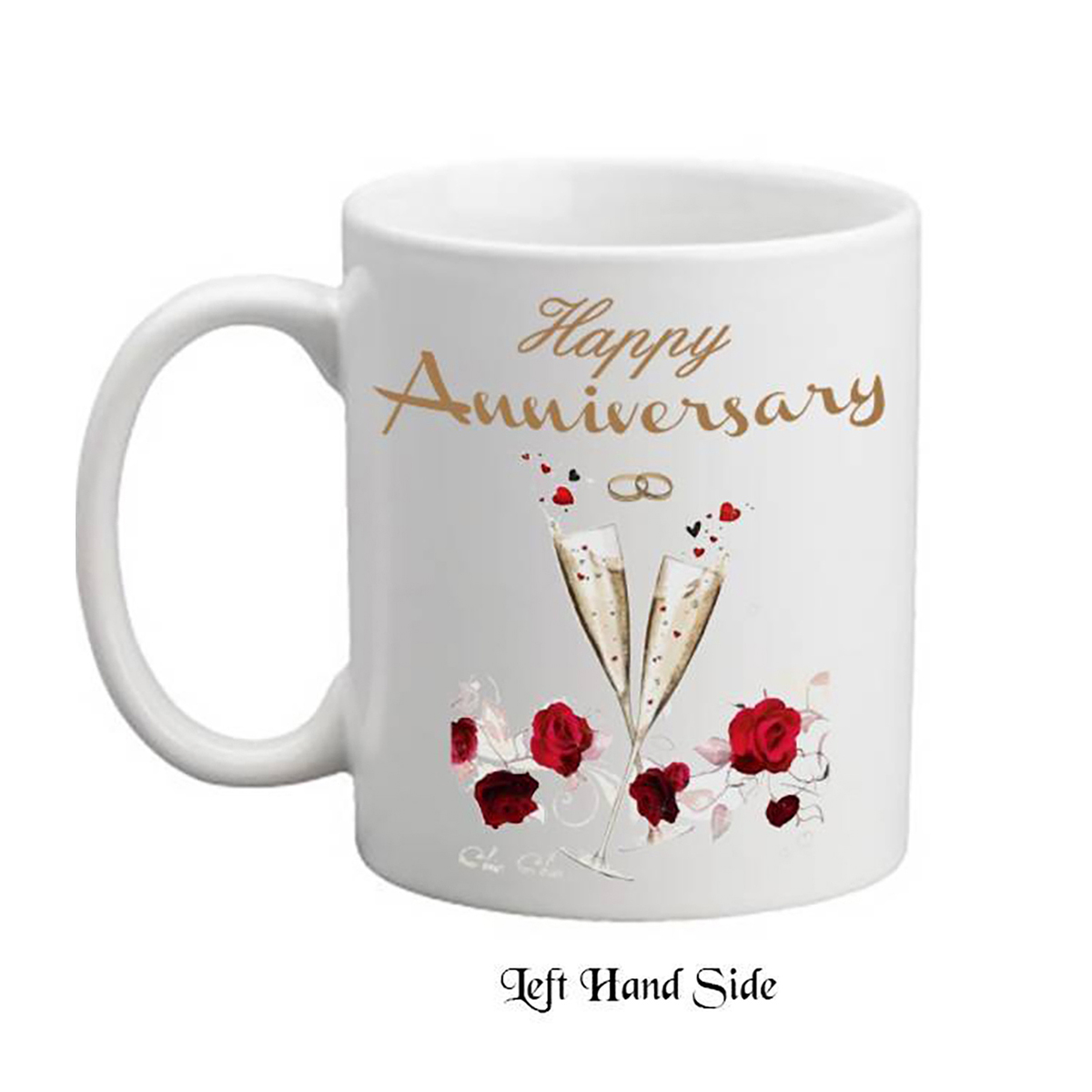 Personalised Wedding Annversary Mug -Champagne Rings & Roses