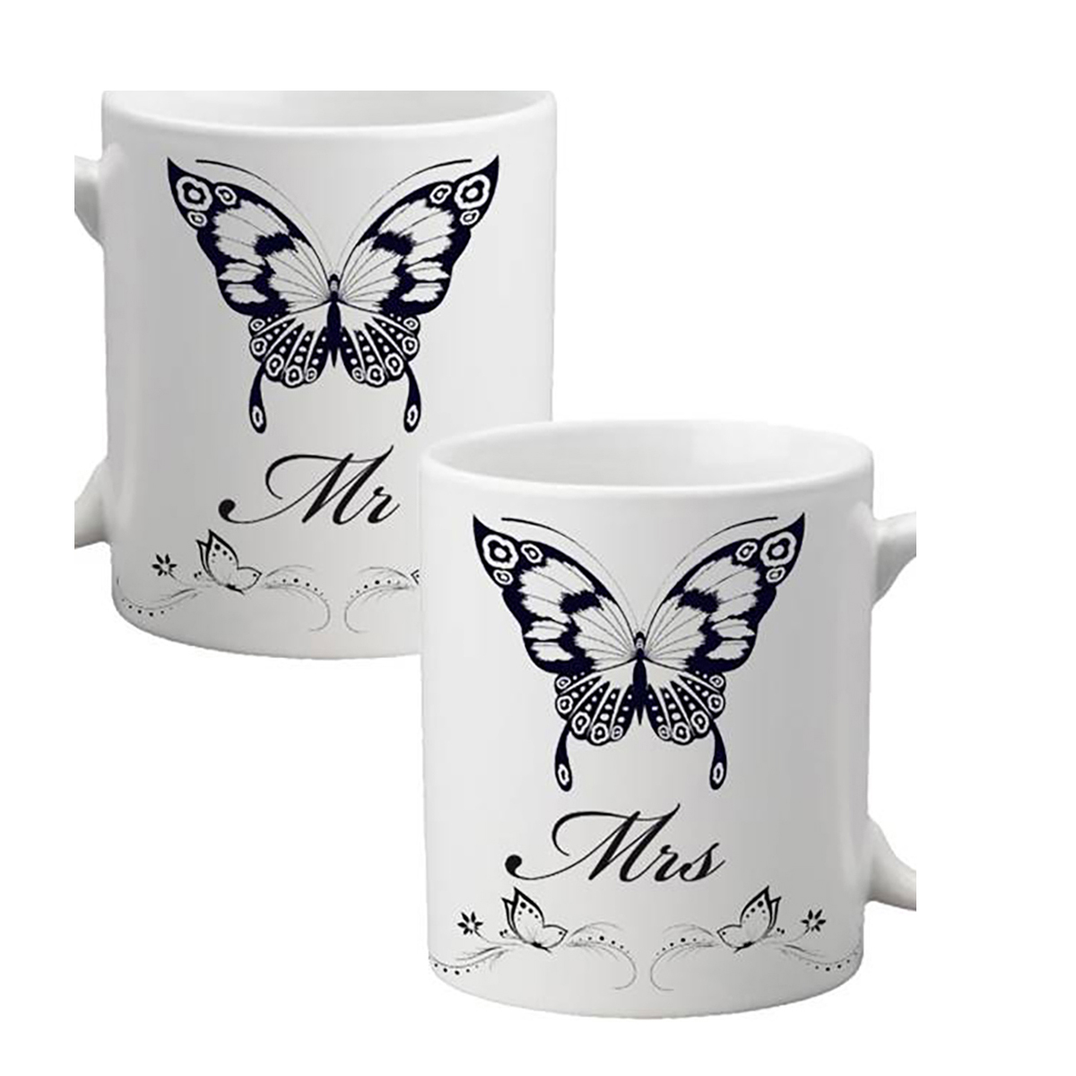 Personalised Mug Gift - Mr & Mrs Butterfly Mugs Sets (Set of Two)