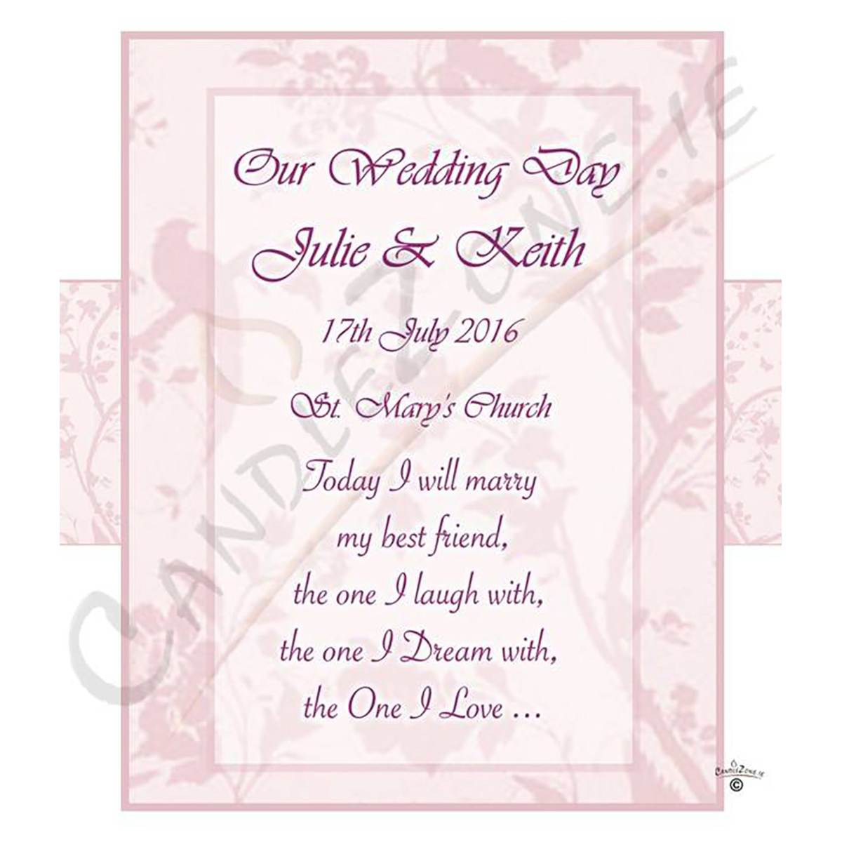 Personalised Wedding Candles - Flower Pink