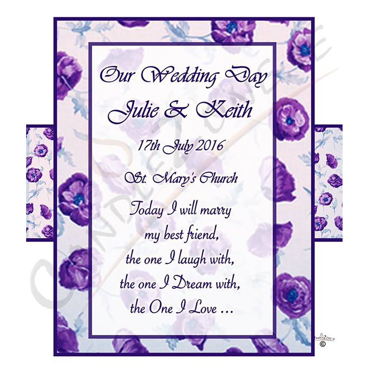 Personalised Wedding Candles - Flower Purple