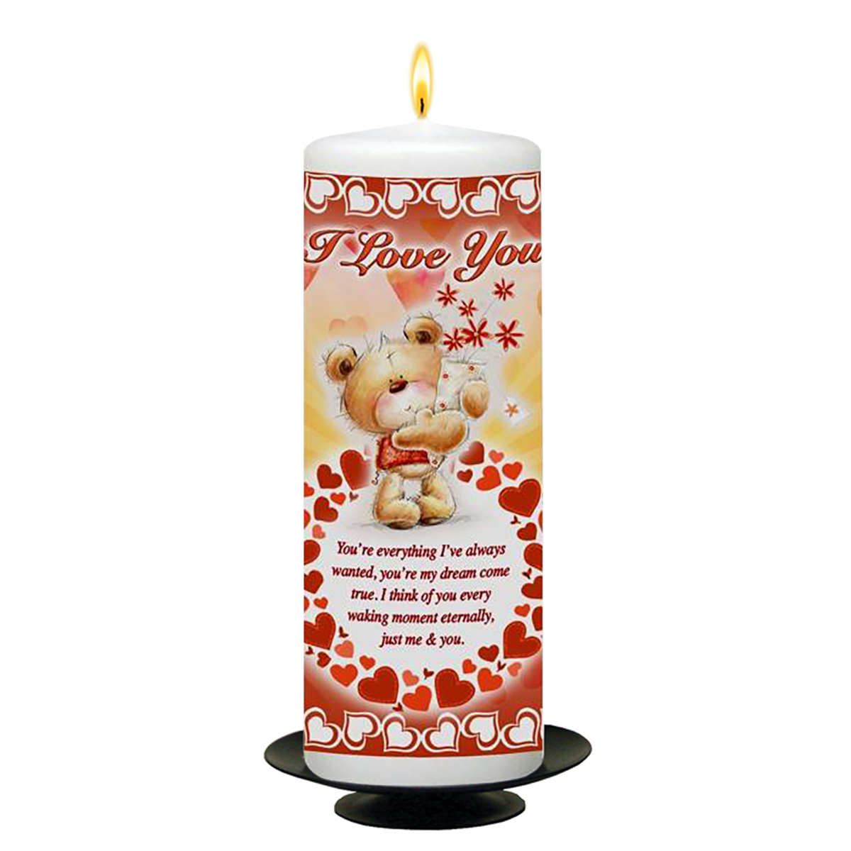 Personalised Valentines Candle Gift - Teddy & Flowers