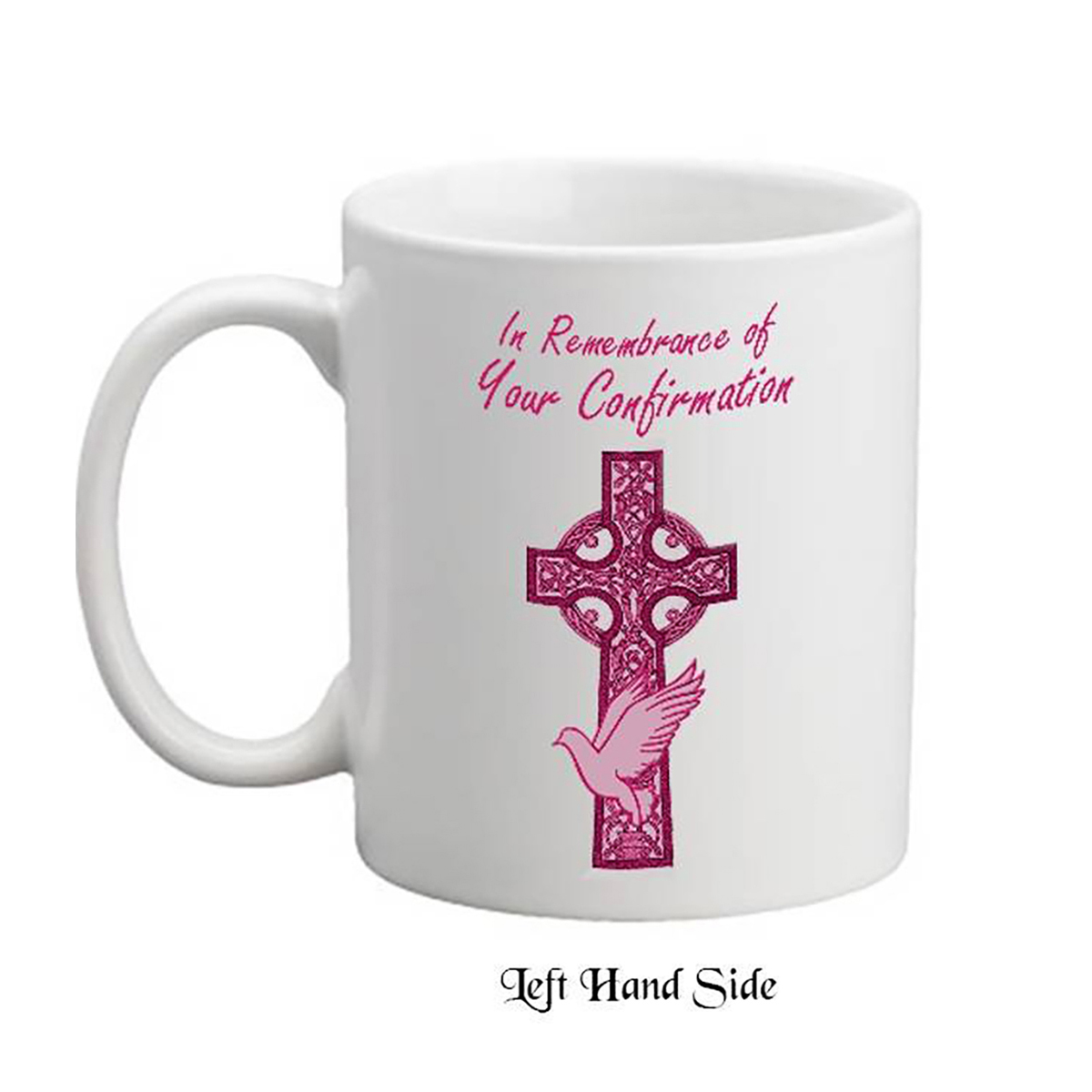 Personalised Confirmtation Mug Gift - Celtic Cross & Dove Pink