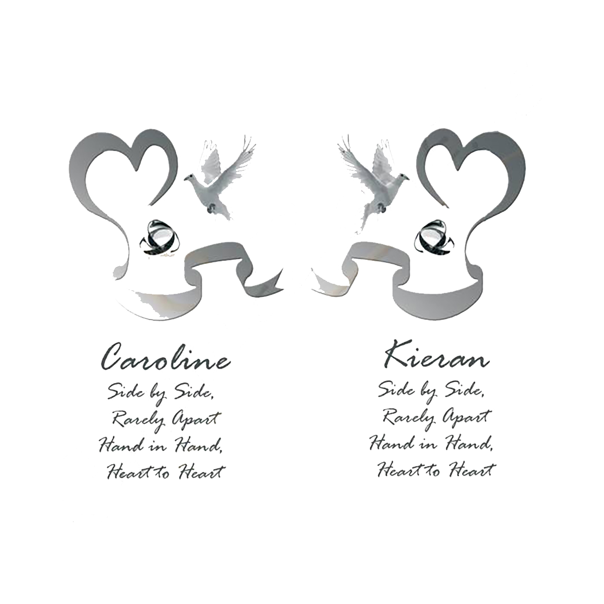 Personalised Wedding Candles - Two Hearts & Dove Silver