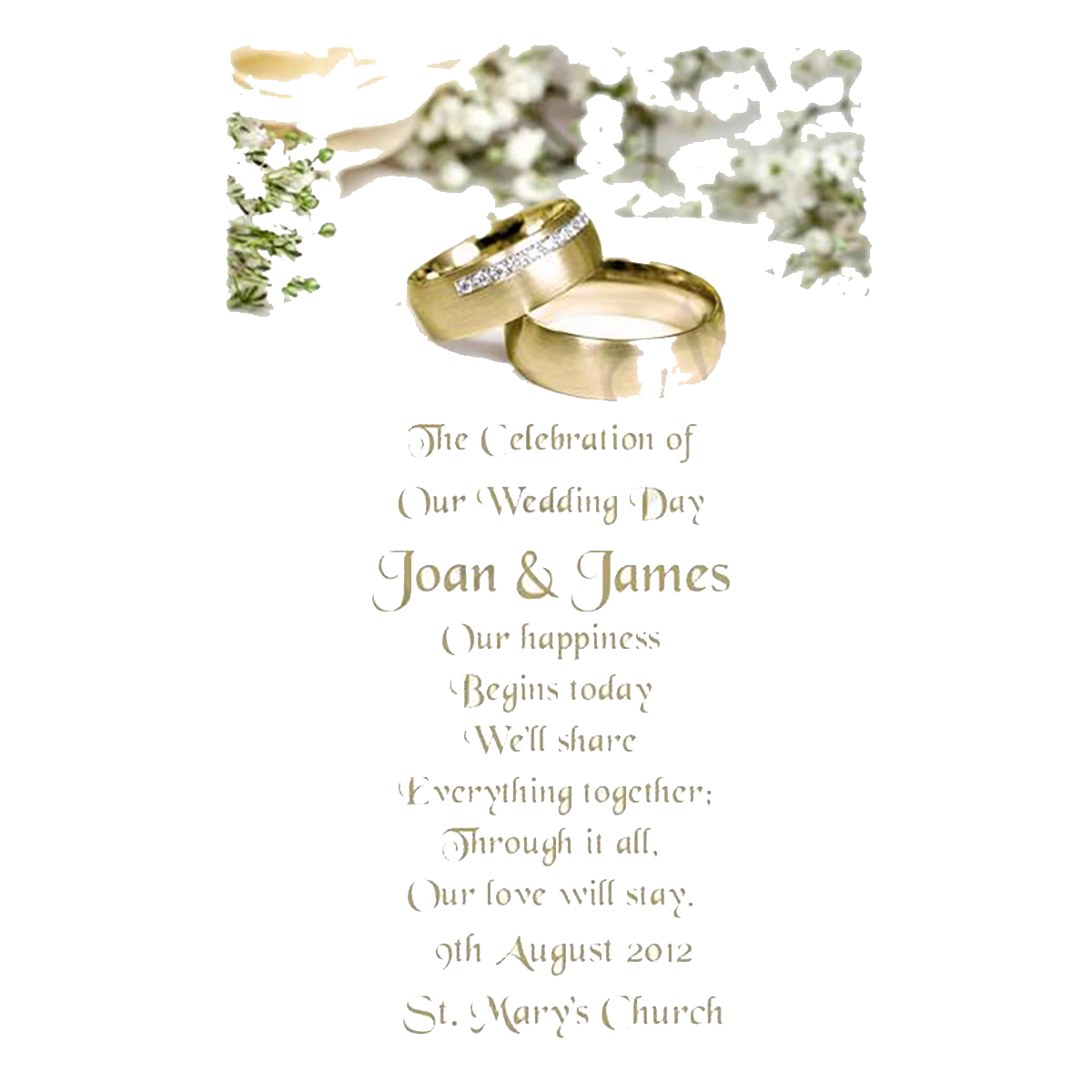 Personalised Wedding Candles - White Flowers & Rings