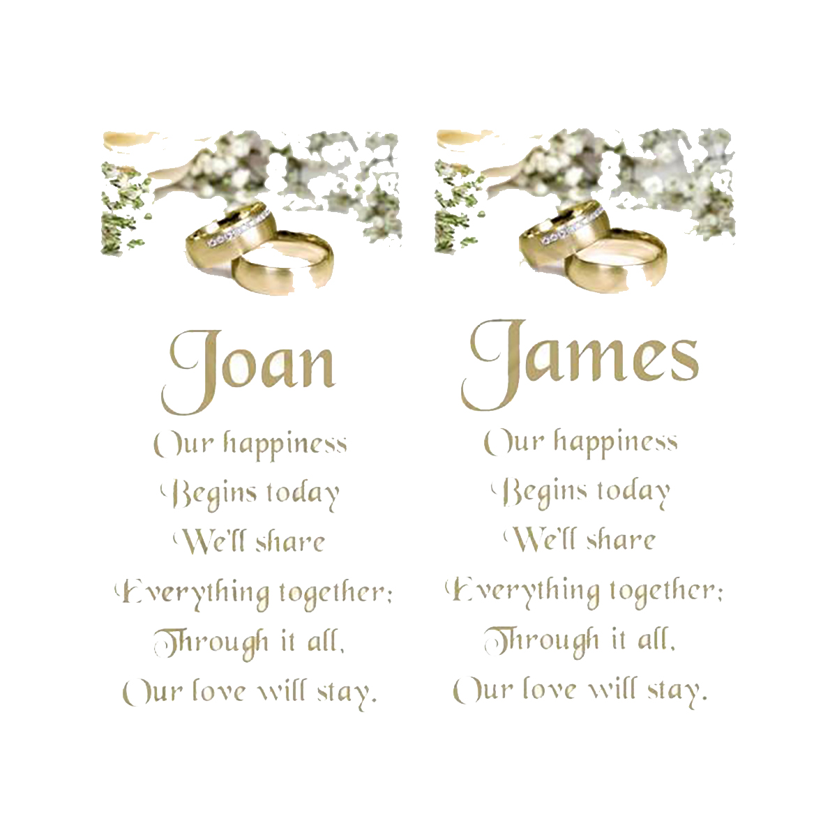Personalised Wedding Candles - White Flowers & Rings