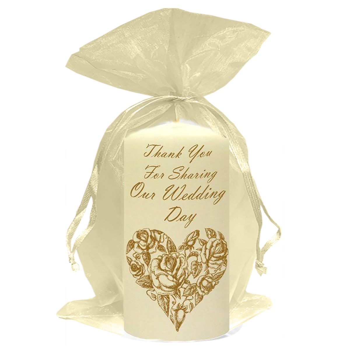Personalised Wedding Candles - Rose Heart Gold