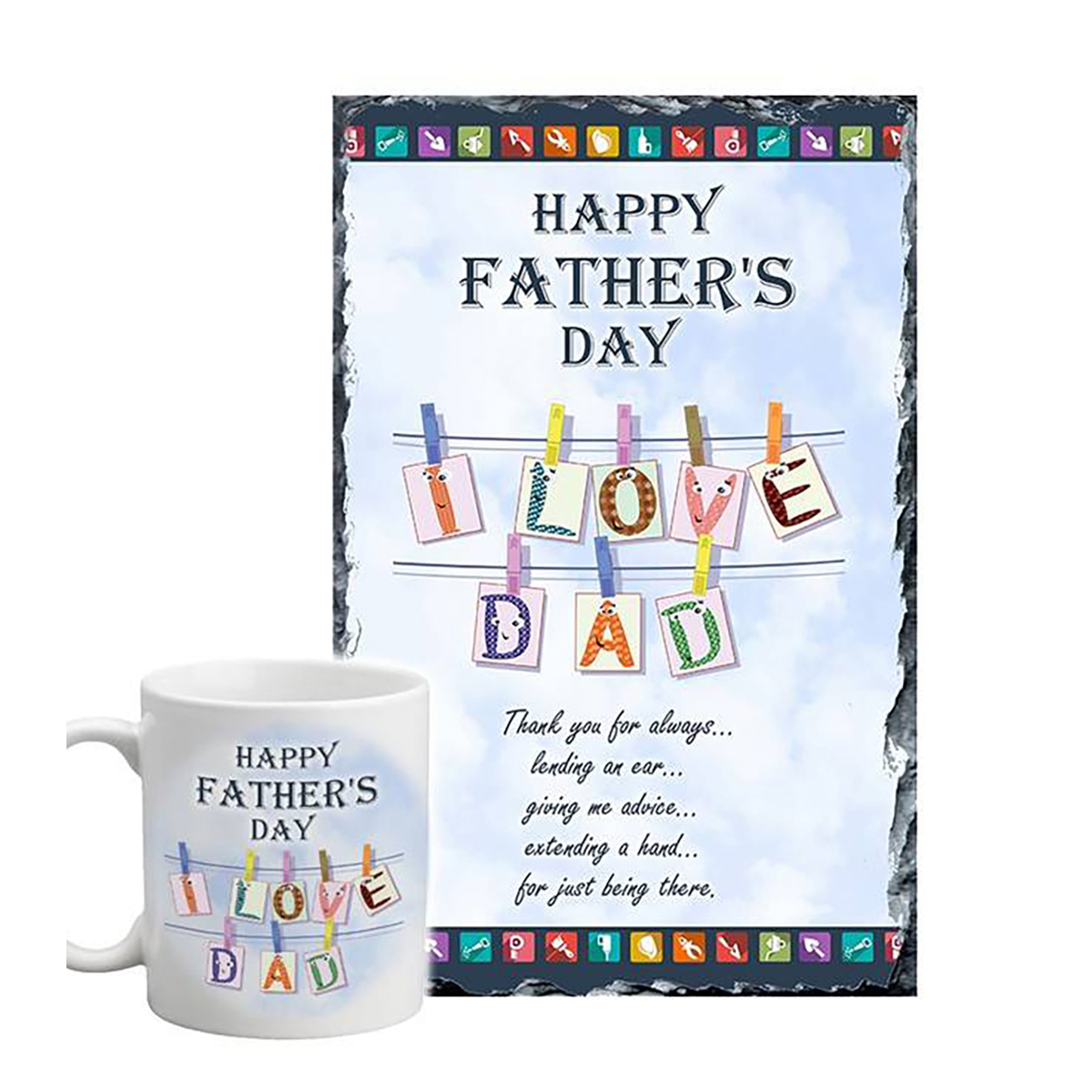 Personalised Slate & Mug Gift - Love Dad Clothes Line