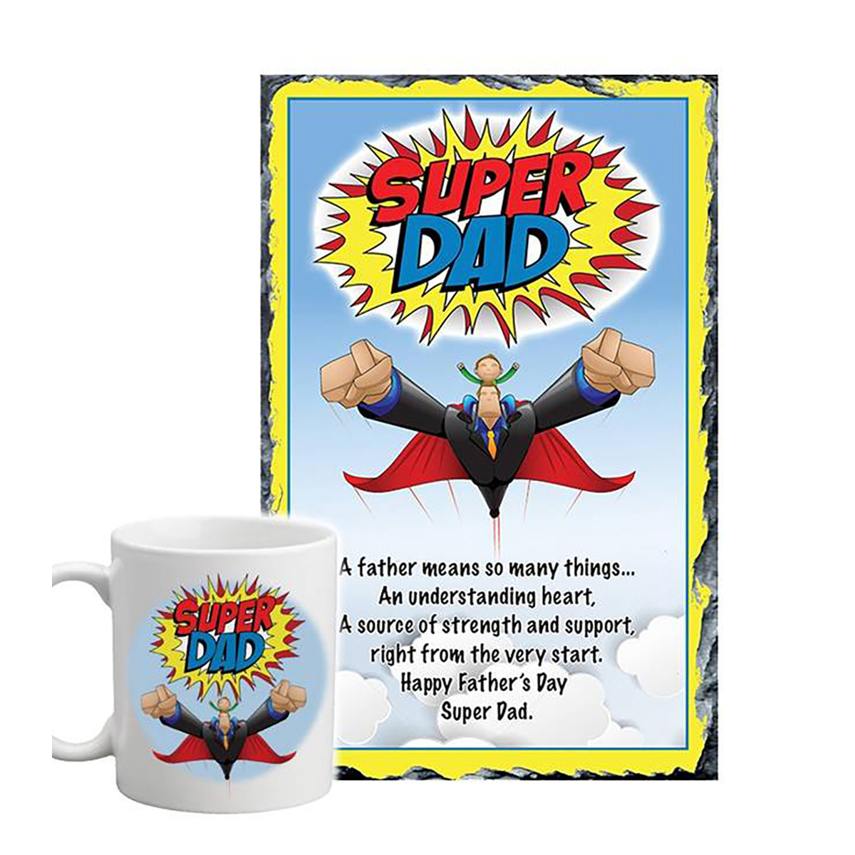 Personalised Slate & Mug Gift - Super Dad Badge