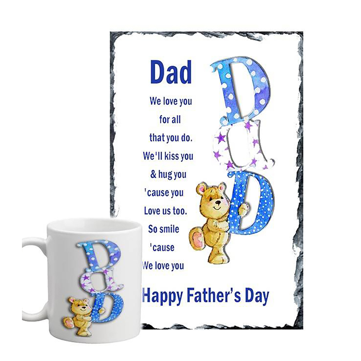 Personalised Slate & Mug Gift - Cute Teddy