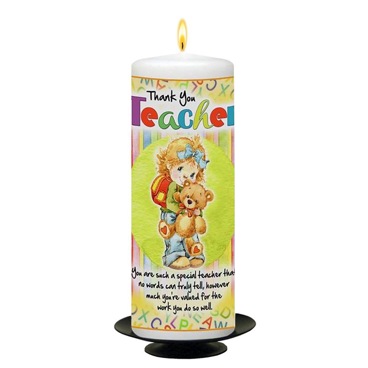 Personalised Thank You Teacher Candle Gift - Girl Hugging Ted