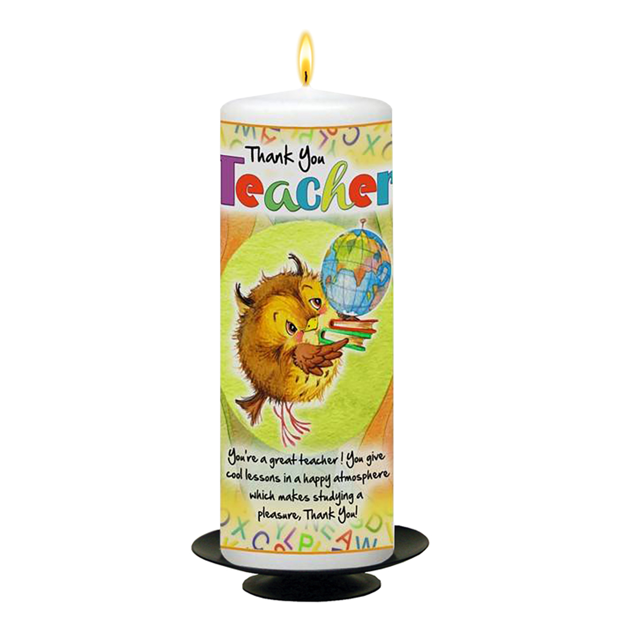 Personalised Thank You Teacher Candle Gift - Owl & World
