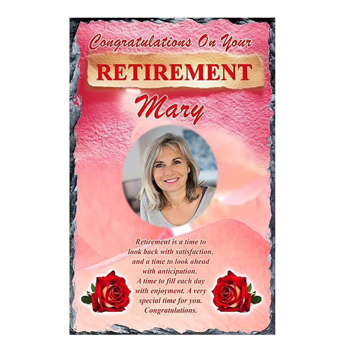 Personalsied Retirement Slate Gift - Red Rose with Photo