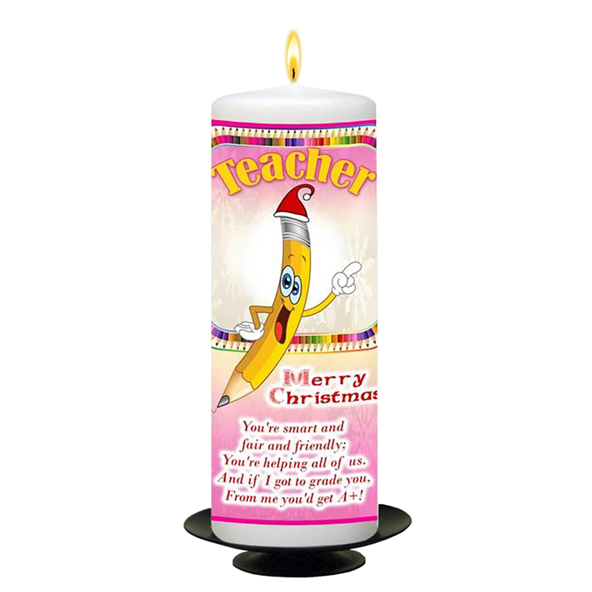 Personalised Christmas Teacher Candle Gift - Pencil