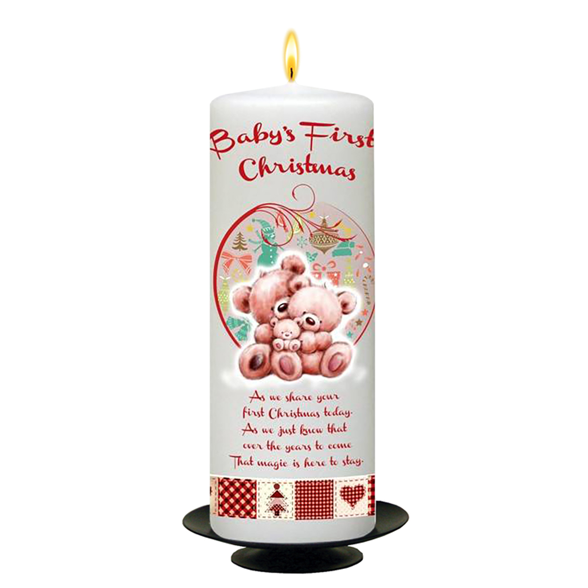 Babys First Christmas Candle - Xmas Teddies