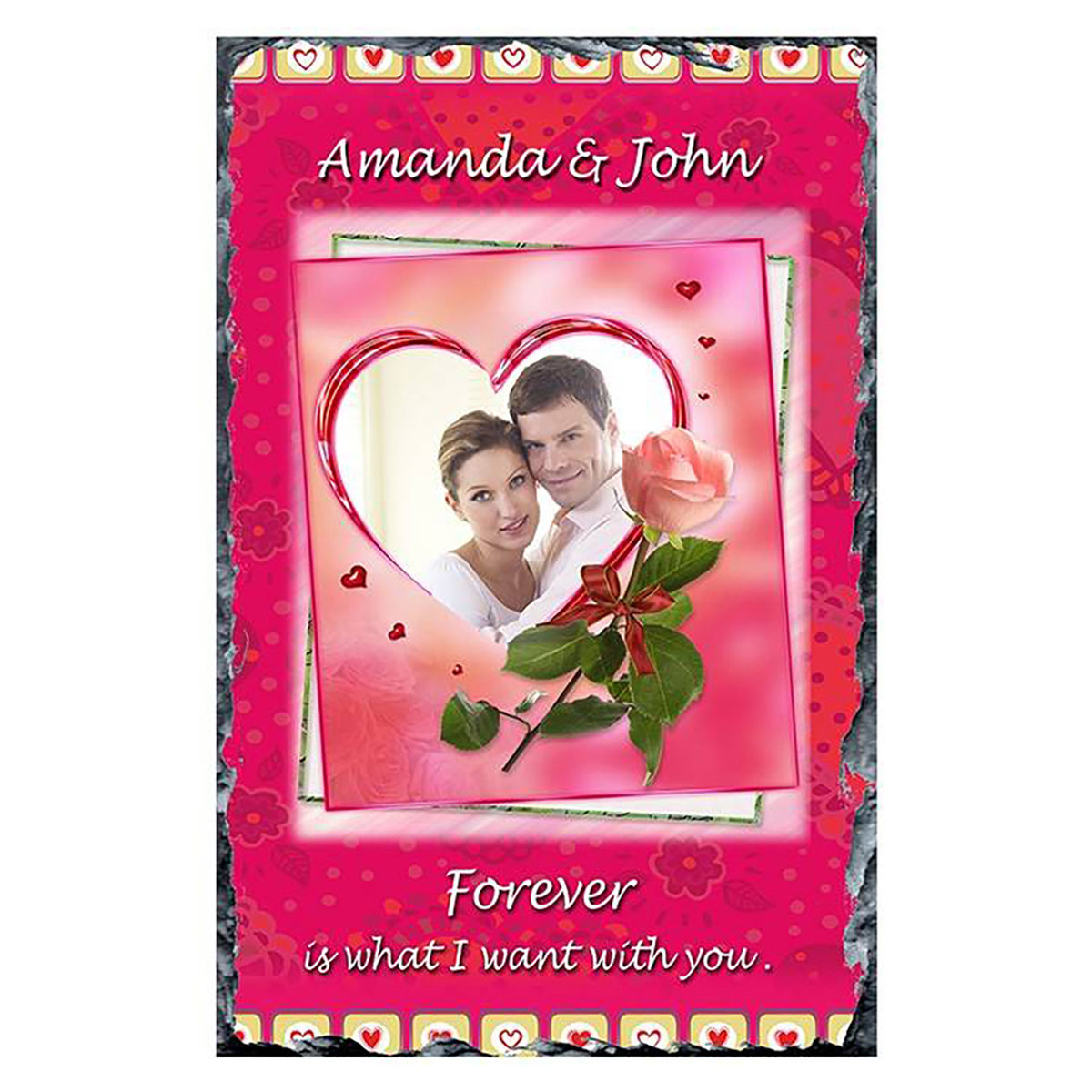 Personalised Valentines Slate Gift - Rose Heart with Photo