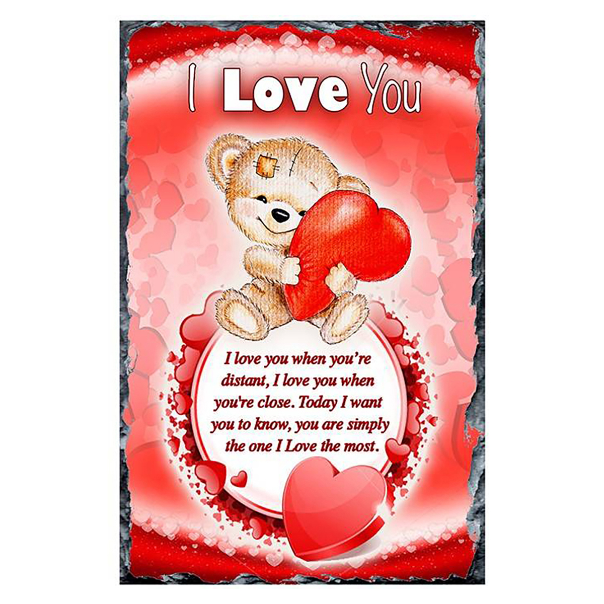 Personalised Valentines Slate Gift - Teddy & Heart